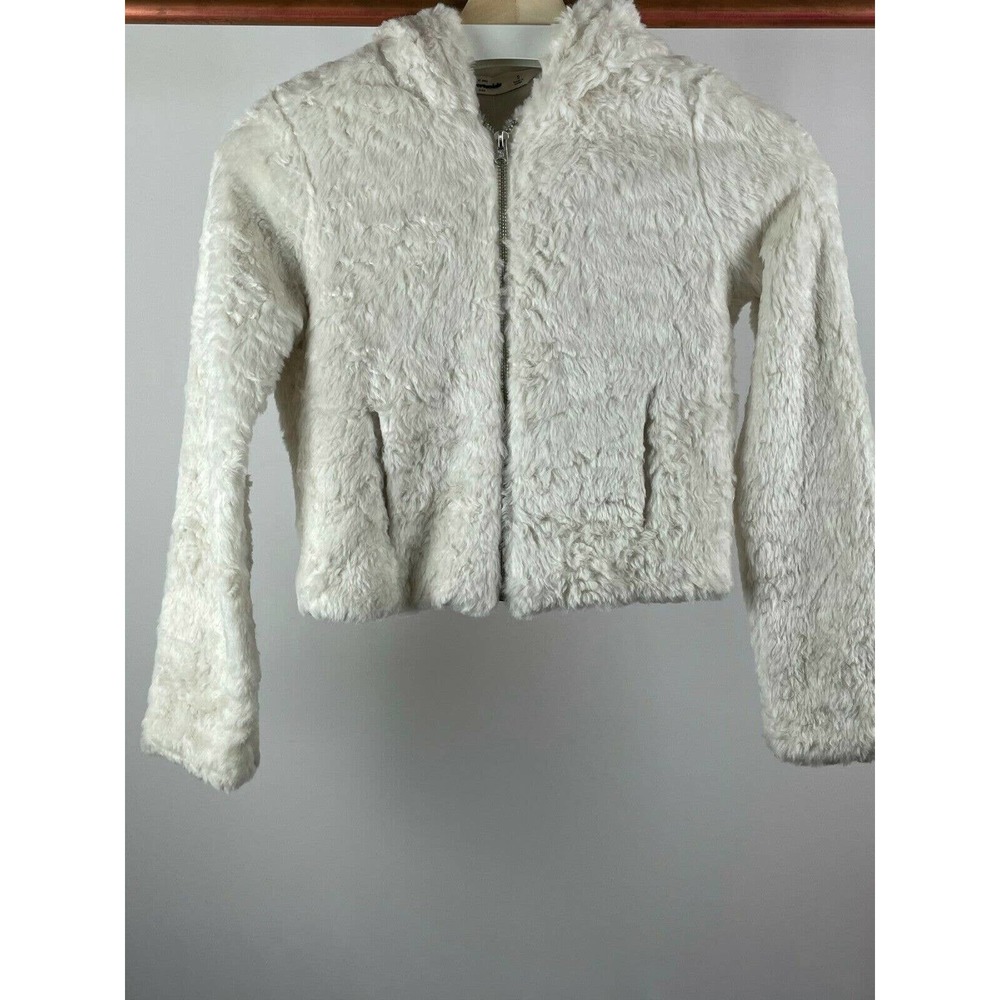NWT Abercrombie & Fitch Kid's Girls White Faux Fur Zip Hoodie Jacket Size Small